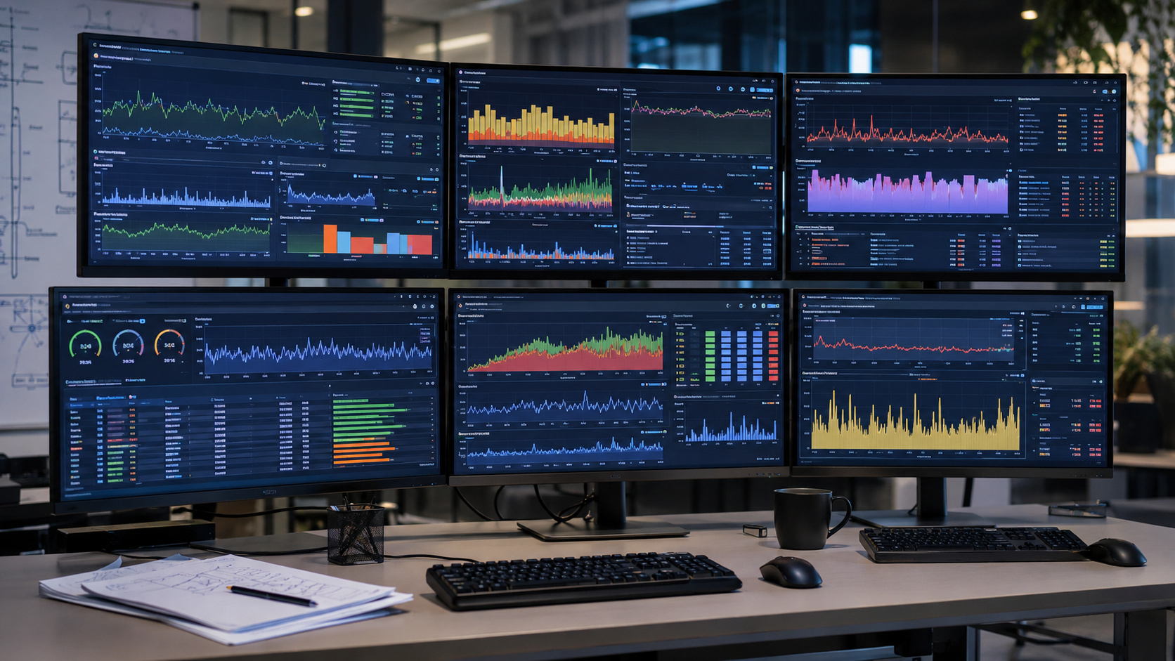 Performance monitoring dashboard tracking latency, queues and memory activity